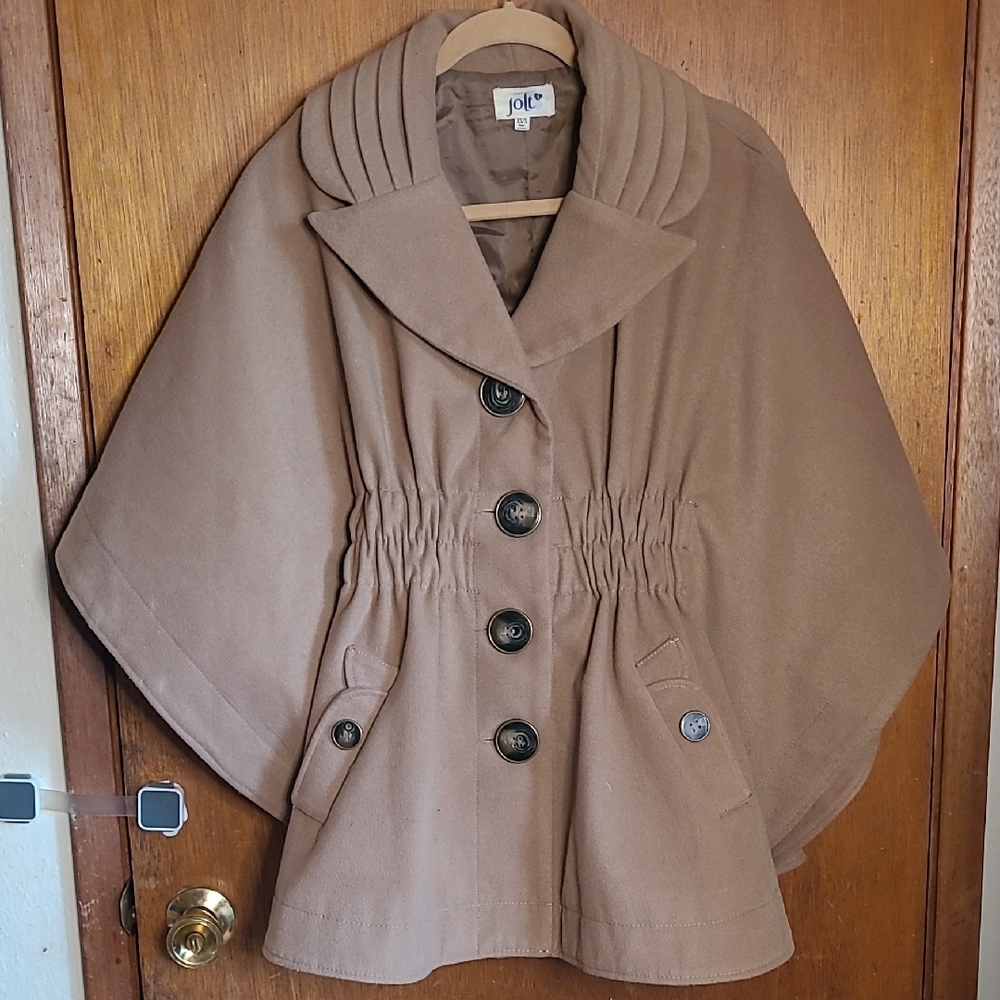 Nordstroms Jolt Tan Cape Coat with Button And Collar Details